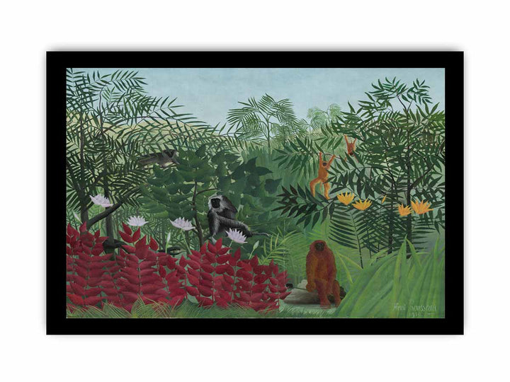 Tropical Forest With Apes And Snake