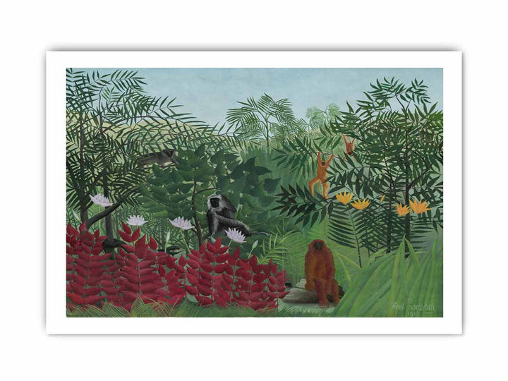 Tropical Forest With Apes And Snake