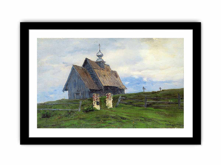 Levitan Wooden church in Plyos at the sunset