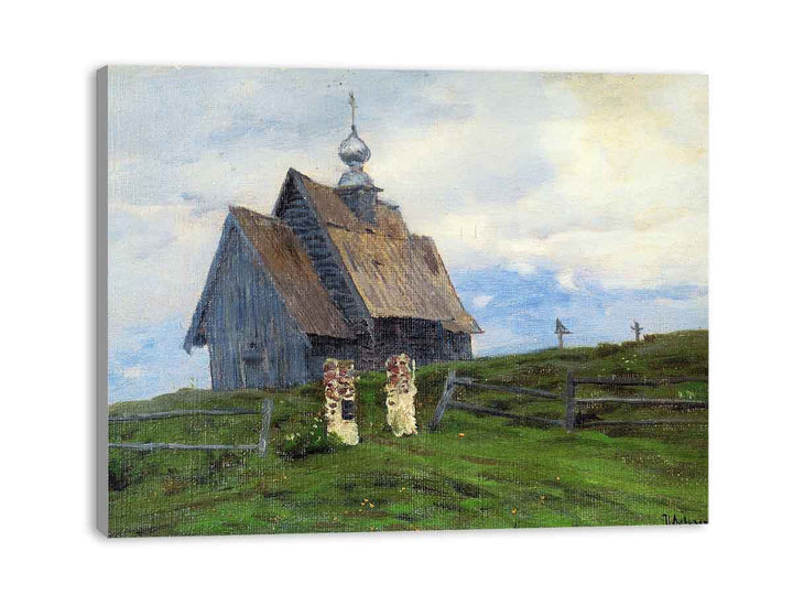 Levitan Wooden church in Plyos at the sunset