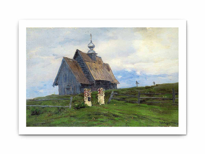 Levitan Wooden church in Plyos at the sunset