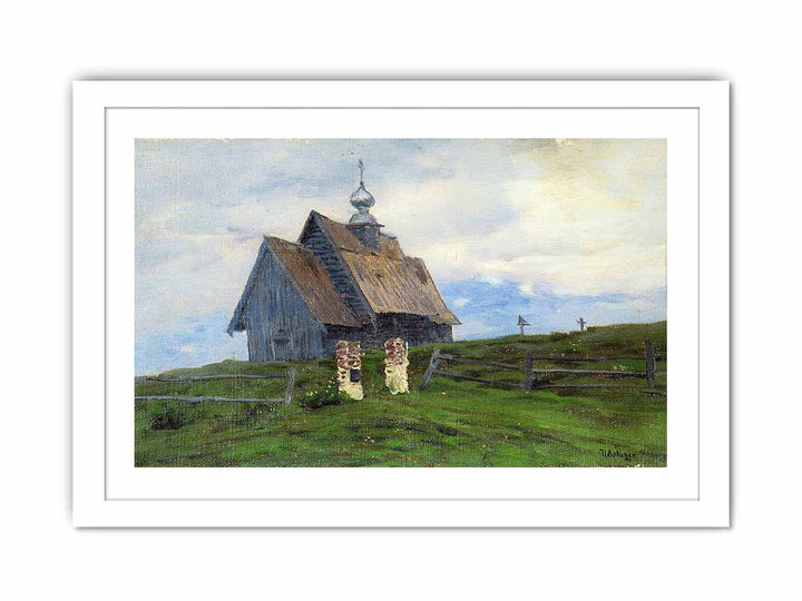 Levitan Wooden church in Plyos at the sunset