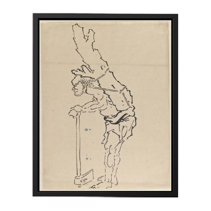 Drawing of Man Resting on Axe and Carrying Part of Tree Trunk on His Back