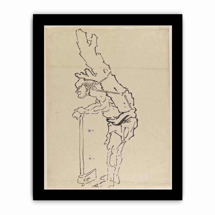 Drawing of Man Resting on Axe and Carrying Part of Tree Trunk on His Back