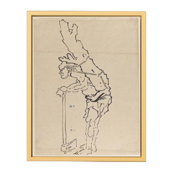 Drawing of Man Resting on Axe and Carrying Part of Tree Trunk on His Back