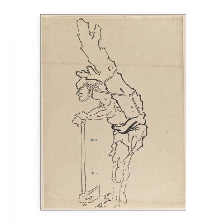 Drawing of Man Resting on Axe and Carrying Part of Tree Trunk on His Back