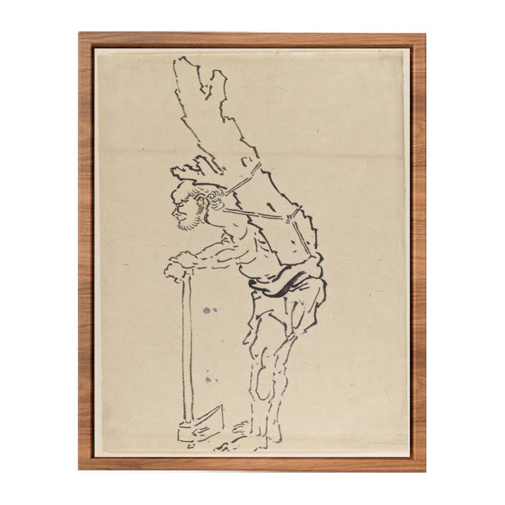 Drawing of Man Resting on Axe and Carrying Part of Tree Trunk on His Back