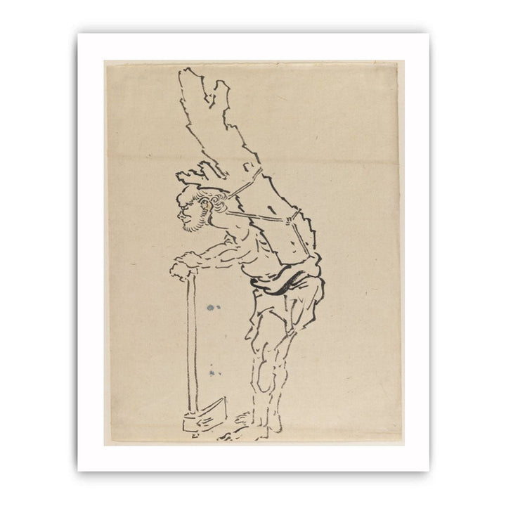 Drawing of Man Resting on Axe and Carrying Part of Tree Trunk on His Back