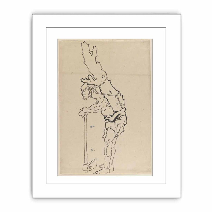 Drawing of Man Resting on Axe and Carrying Part of Tree Trunk on His Back