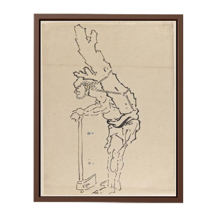 Drawing of Man Resting on Axe and Carrying Part of Tree Trunk on His Back