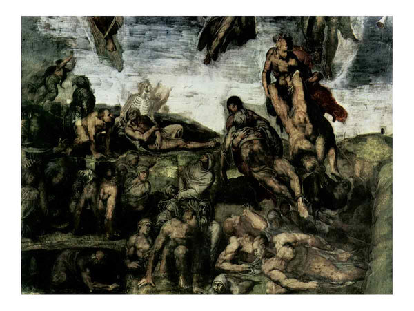 The Last Judgement fresco on the altar wall of the Sistine chapel, detail resurrection of the dead from their graves
