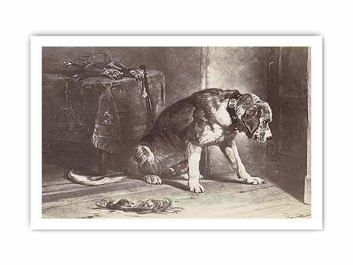 Fotoreproductie van een prent naar een schilderij van Edwin Henry Landseer"Suspense" Landseer