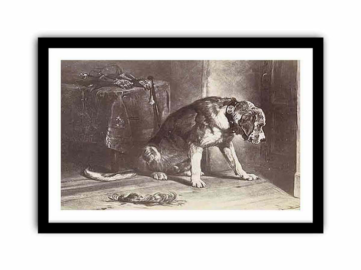 Fotoreproductie van een prent naar een schilderij van Edwin Henry Landseer"Suspense" Landseer