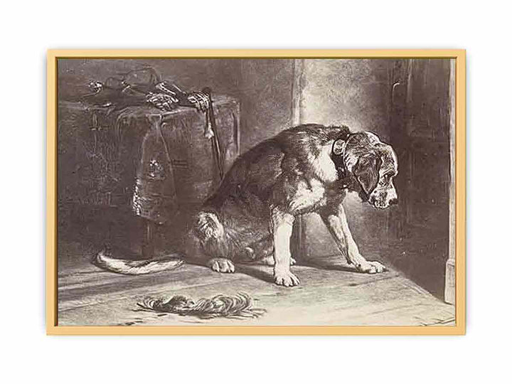 Fotoreproductie van een prent naar een schilderij van Edwin Henry Landseer"Suspense" Landseer