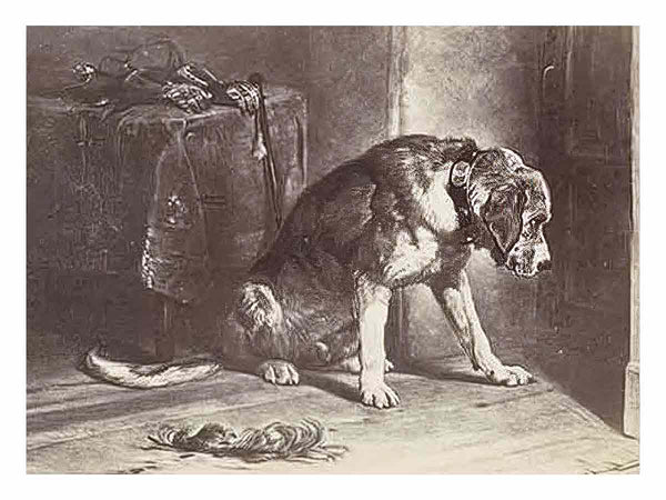 Fotoreproductie van een prent naar een schilderij van Edwin Henry Landseer"Suspense" Landseer