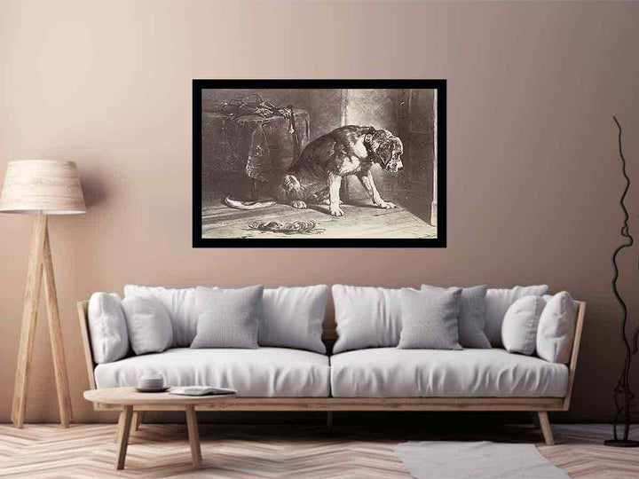 Fotoreproductie van een prent naar een schilderij van Edwin Henry Landseer"Suspense" Landseer