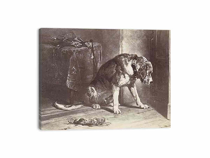 Fotoreproductie van een prent naar een schilderij van Edwin Henry Landseer"Suspense" Landseer