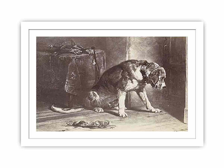 Fotoreproductie van een prent naar een schilderij van Edwin Henry Landseer"Suspense" Landseer