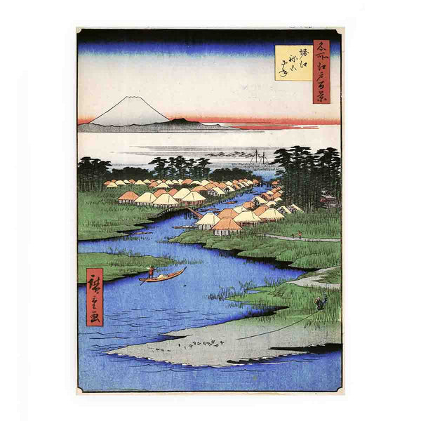 Hiroshige Men poling boats past a bank with willows