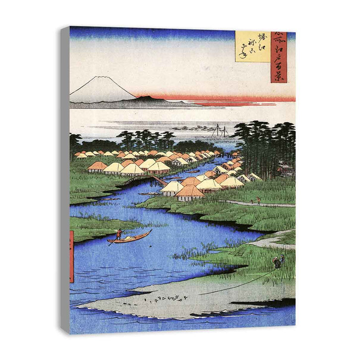 Hiroshige Men poling boats past a bank with willows