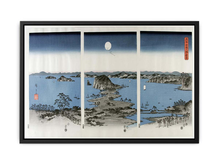 Utagawa (Ando) Hiroshige (1797-1858), Panorama van de acht beroemde Dorps- en stadsgezichten bij Kanazawa bij volle maan