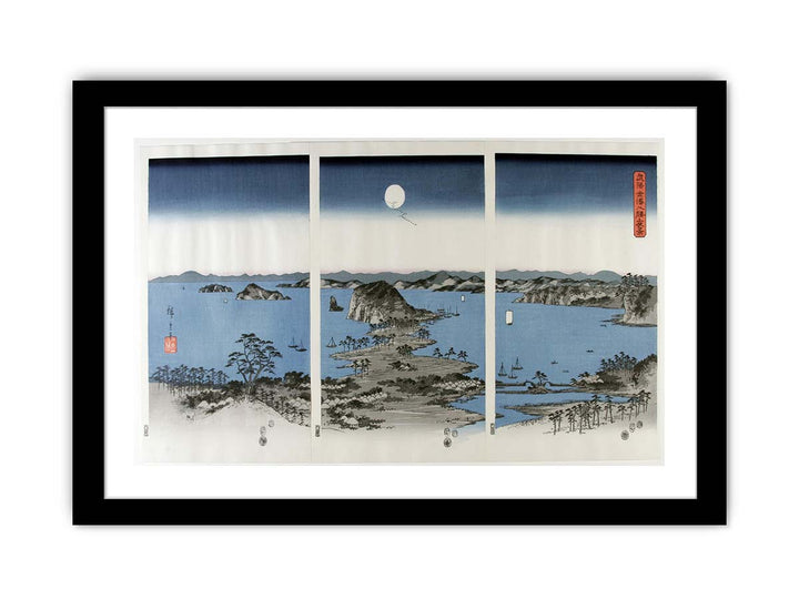 Utagawa (Ando) Hiroshige (1797-1858), Panorama van de acht beroemde Dorps- en stadsgezichten bij Kanazawa bij volle maan