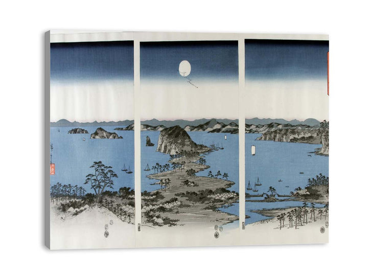 Utagawa (Ando) Hiroshige (1797-1858), Panorama van de acht beroemde Dorps- en stadsgezichten bij Kanazawa bij volle maan