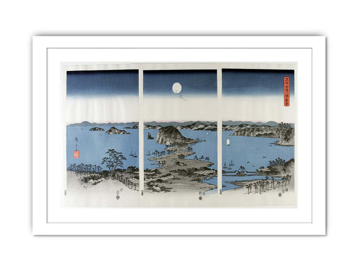 Utagawa (Ando) Hiroshige (1797-1858), Panorama van de acht beroemde Dorps- en stadsgezichten bij Kanazawa bij volle maan