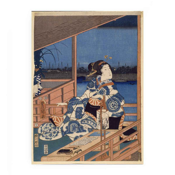 Moonlight View of Tsukuda with Lady on a Balcony