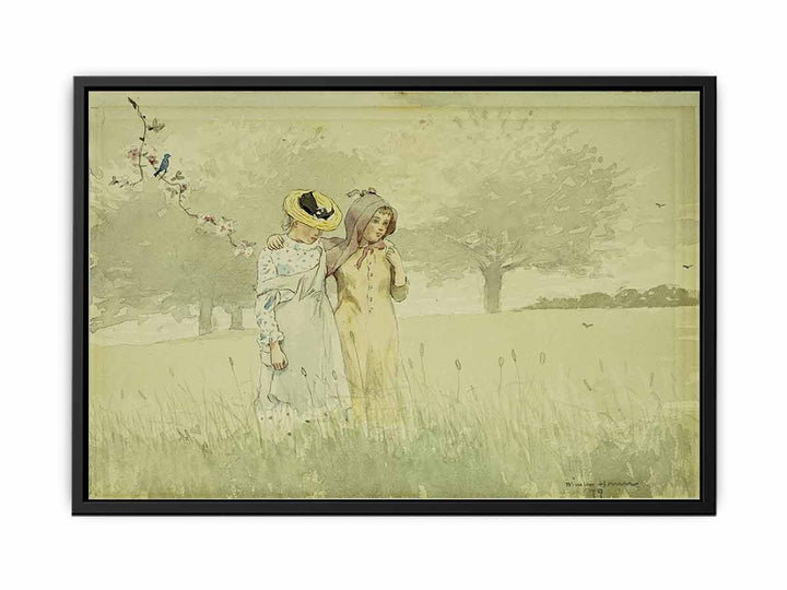 Girls strolling in an Orchard