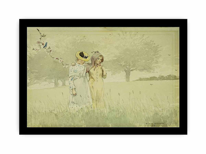 Girls strolling in an Orchard