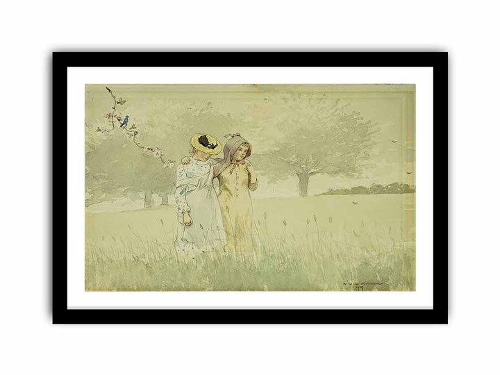 Girls strolling in an Orchard