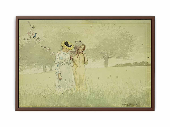 Girls strolling in an Orchard