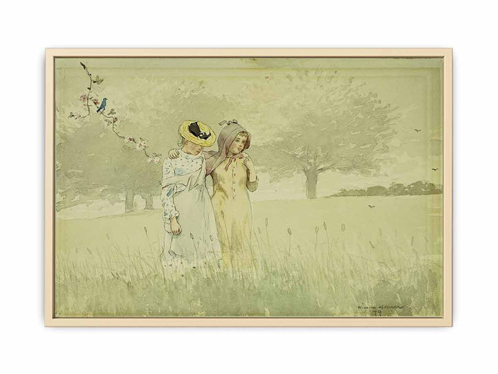 Girls strolling in an Orchard