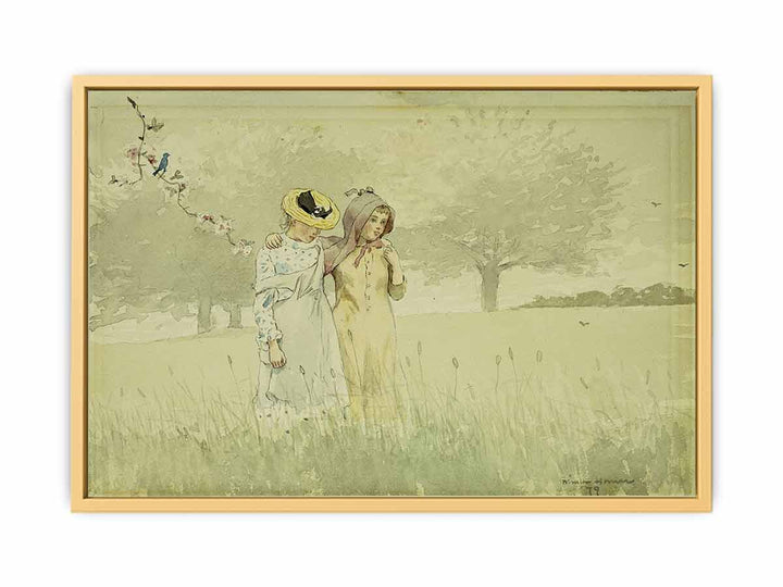 Girls strolling in an Orchard