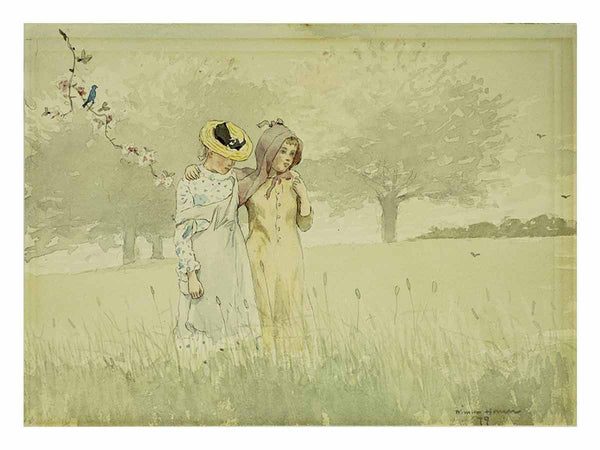 Girls strolling in an Orchard