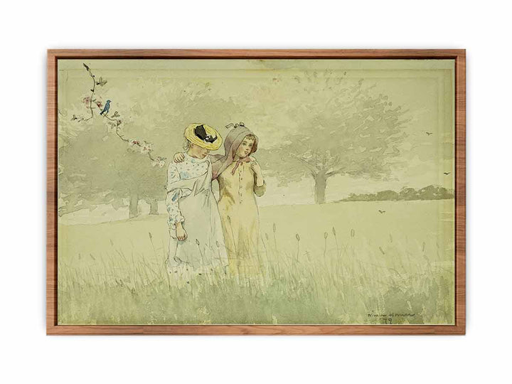 Girls strolling in an Orchard