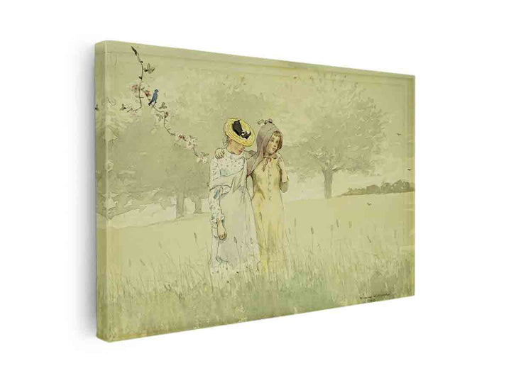 Girls strolling in an Orchard