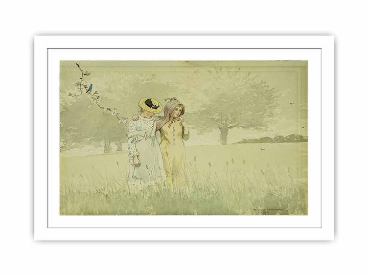 Girls strolling in an Orchard