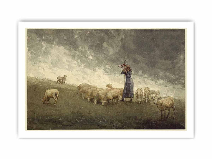 Shepherdess Tending Sheep