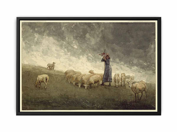 Shepherdess Tending Sheep