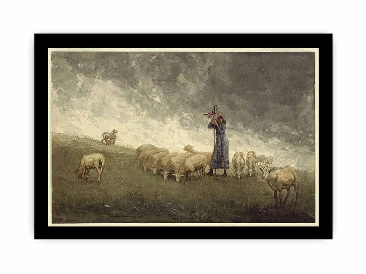 Shepherdess Tending Sheep