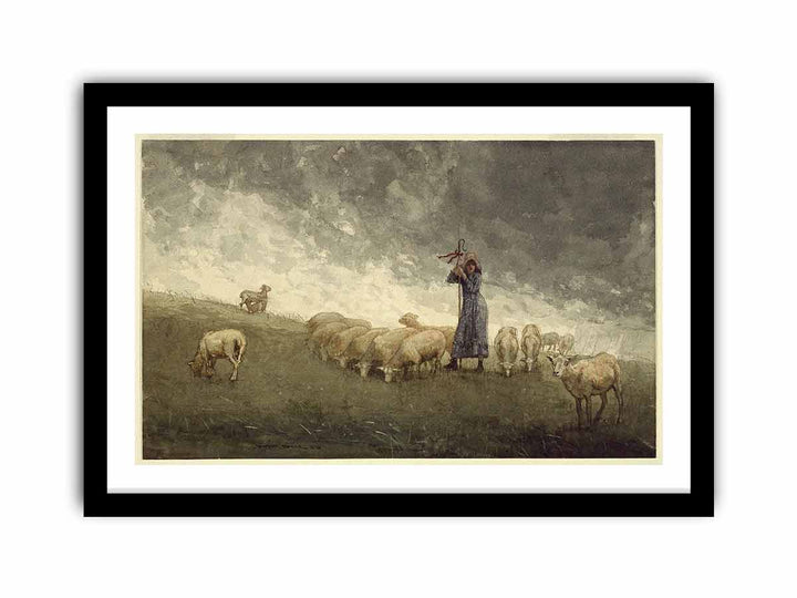 Shepherdess Tending Sheep