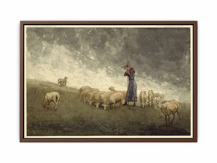 Shepherdess Tending Sheep