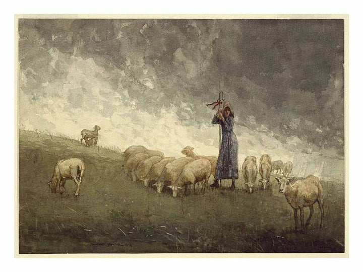 Shepherdess Tending Sheep