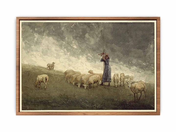 Shepherdess Tending Sheep