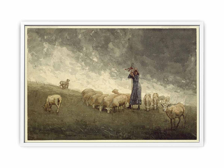 Shepherdess Tending Sheep