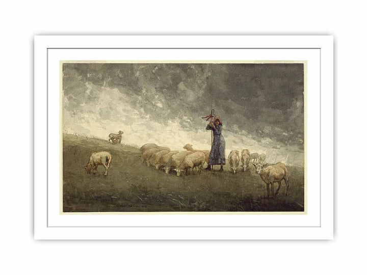 Shepherdess Tending Sheep