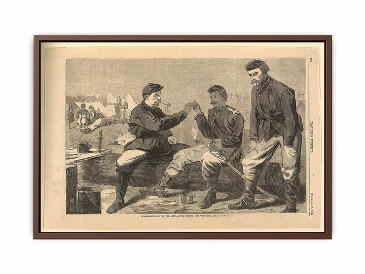 Print, Thanksgiving Day in the army; after dinner the wishbone, Harper's Weekly, December 1864