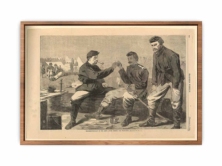 Print, Thanksgiving Day in the army; after dinner the wishbone, Harper's Weekly, December 1864